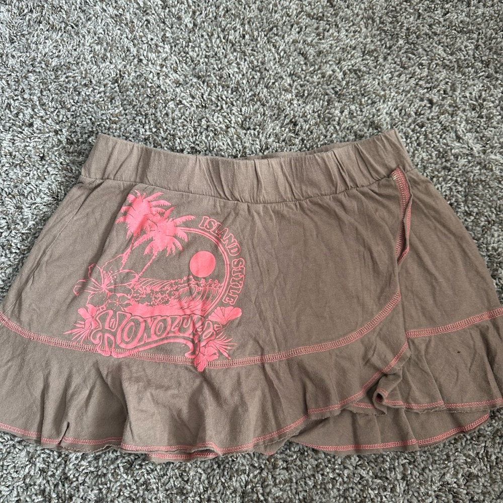 Brown Skirt with Pink Print